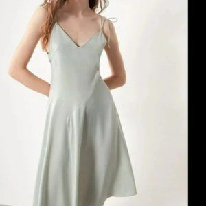 Crystal Mint Cream Midi Green Silky Dress  by J.ING